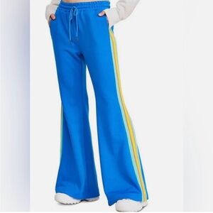 Bright Blue Flared Track Pants with Yellow Stripe